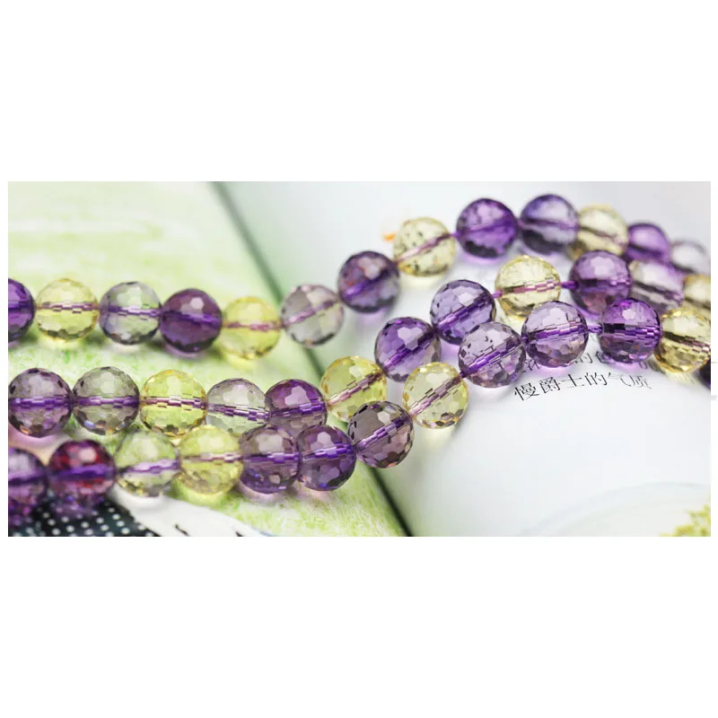 MADALENA SARARA AAAAA 8mm/10mm/12mm Genuine Pure Crystal Natural Purple And Light Yellow Beads Strand 18