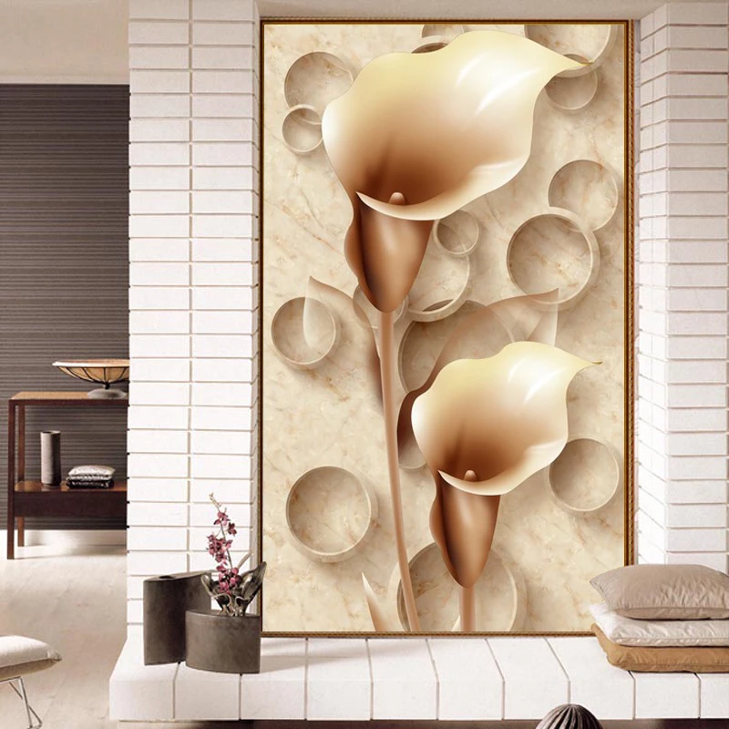 

beibehang Custom 3D European Wallpapers Entrance corridor Calla lily fresco vertical version of the background wall paper aisle