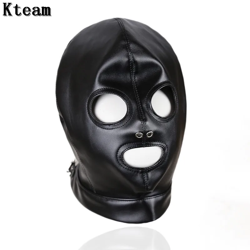 Top Grade Adult Men Women Sexy Leather Head Mask Harness Open Mouth Eyes Bondage Hood Masks Erotic Fetish for Couple Flirting