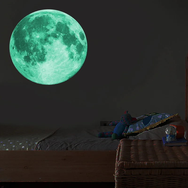 30cm Luminous Moon 3D Wall Sticker For Kids Room Living Room Decor Bedroom Decoration Home Decals Glow In The Dark Wallpaper