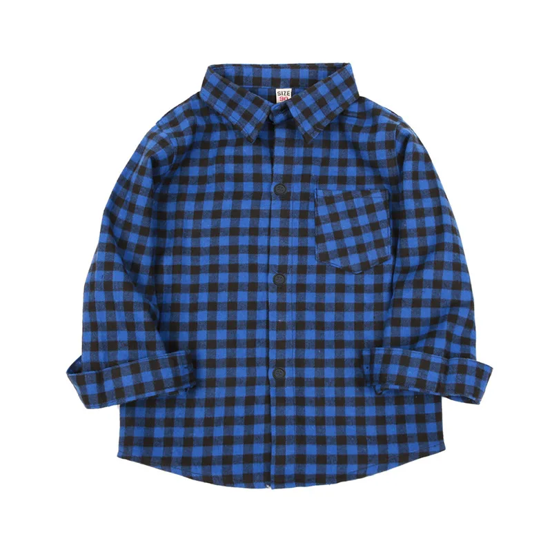 Hooyi 2019 Grid Boys Shirts Plaid Checked Children's Clothing Classic Shirt Tops 2-9 Years Kids Tee Shirts Tops Cotton Grey Blue