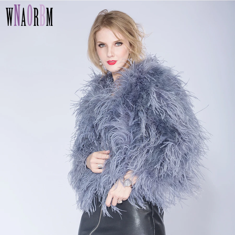 Winter Ostrich Fur Jacket Feather Fur Coat Casual Long-sleeved Australia Imported Fur Ostrich Jacket Ladies Nightclub Coat