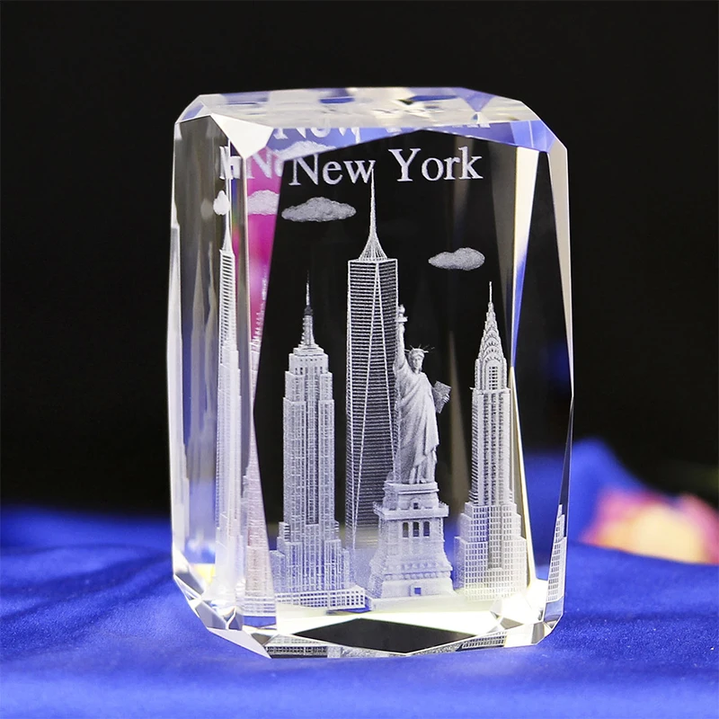 NewYork City K9 Crystal Laser 3D Internal Statue Sculpture Inter-engraving Figurines Miniatures Crystal Arts Crafts Home Decor