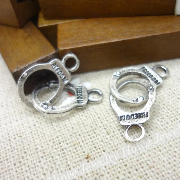 

60 pcs Vintage Charms Handcuffs Pendant Antique silver Fit Bracelets Necklace DIY Metal Jewelry Making