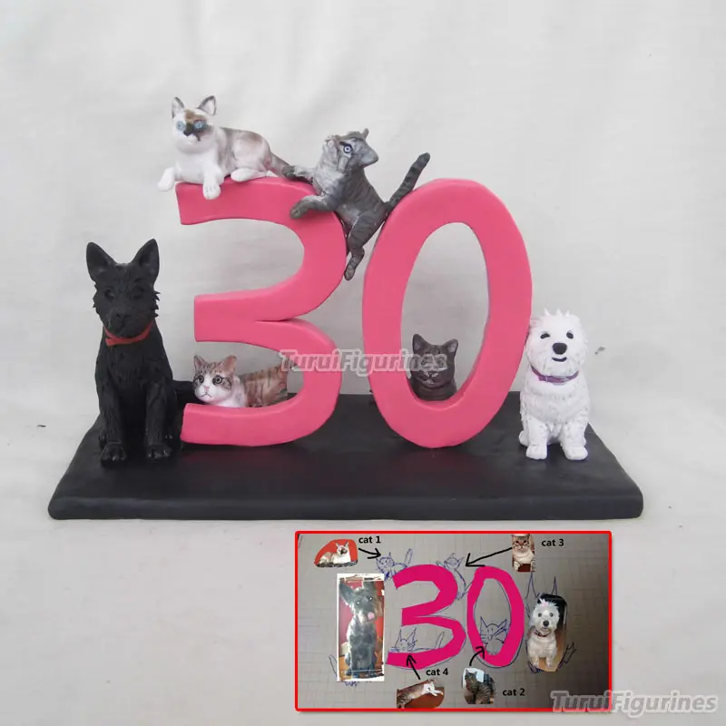 OOAK polymer clay dog face sculpt sculpture dog cat birthday wedding decoration animal pet figure statue figurines cartoon dolls