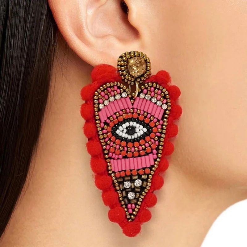 Sehuoran New Handmade Beaded Design Earrings Jewelry Wedding Oorbellen Special Bohemian Heart Fringed Drop Dangle Earrings Party