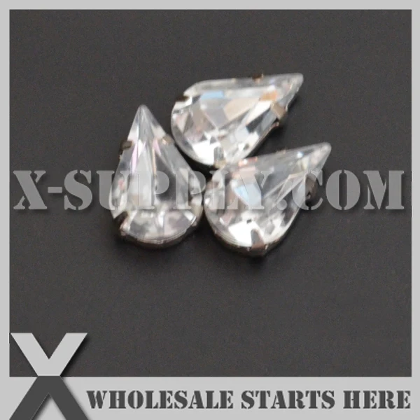 

8x13mm Mounted Tear Drop #2 Clear Acrylic Rhinestone Gems in Silver Nickel Sew on Setting for Shoe,Garment