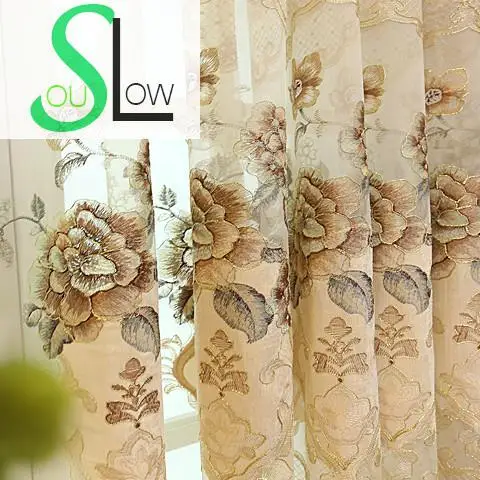 Slow Soul Chenille Curtains Peony Curtain Embroidered Europe Floral Tulle For Living Room Kitchen Bedroom Roman Window Luxurious