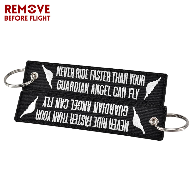 Never Drive Faster Than Your Guardian Angel Can Fly Key Chain Bijoux Keychain for Motorcycles Embroidery Key Chian 3 PCS/LOT