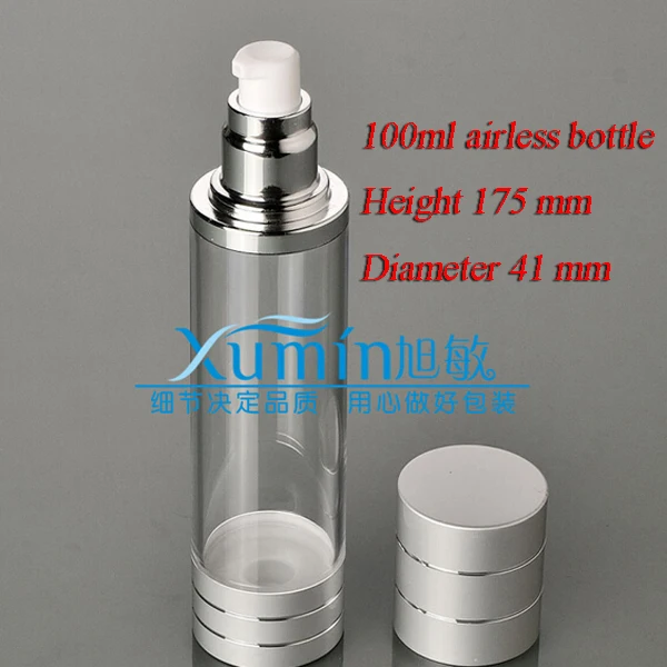 100ML(100pcs/lot) Silver double tangent vacuum emulsion pressure bottle, 100ml aluminum airless bottle