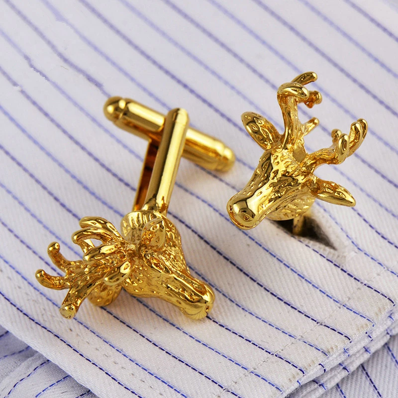 FLEXFIL Jewelry shirt cufflinks for mens Brand Golden deer enamel Cuff link Wholesale Fashion Wedding Buttons High Quality