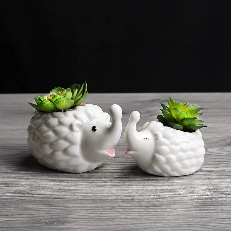 2 Pcs Cute Hedgehog Ceramic Flower Pot with Trays Planter for Succulent Cactus Plants Mini Bonsai Home Garden Desktop Decoration