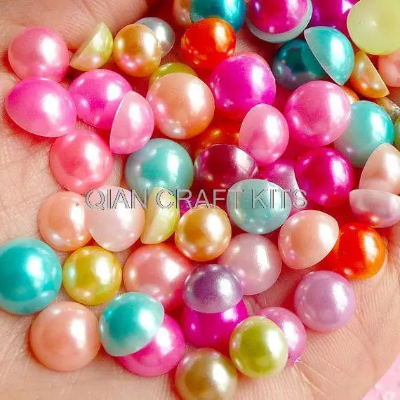 

1200pcs Colorful Fake Pearl Cabochons Mix (Round / Half / Assorted Colors) (8mm, 9mm and 10mm)