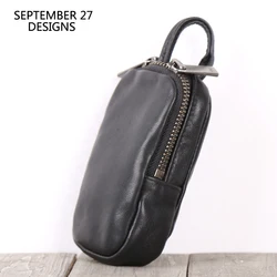 Key Wallets Genuine Leather Luxury Men Zipper Car Key Bag Large Capacity Housekeeper Holder Keychain Mini Coin Pouch