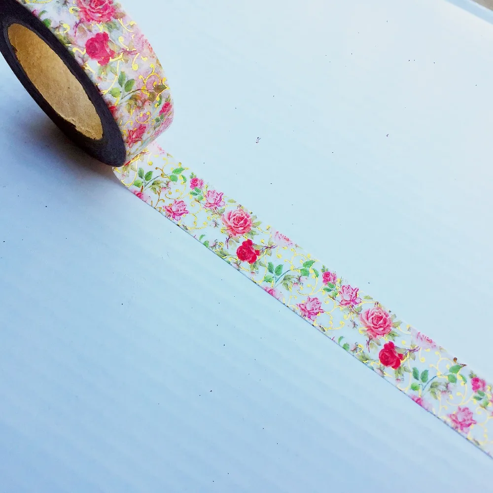 Cinta de Papel washi con estampado de lámina dorada, cinta washi de feliz cumpleaños y flores, 15mm x 10m, Envío Gratis