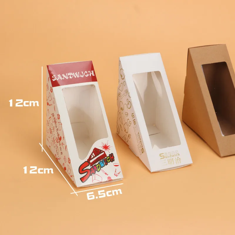 20 Pcs Sandwich Box With Windows Paper Sandwich Packaging For Fast Food Shop Restauran Disposable Paper Packing Thicken Supplier