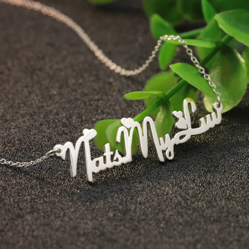 

Custom Nameplate With Heart Box Chain Necklace Classic Female Name Pendent Necklace Personalized Solid Silver Name Jewelry