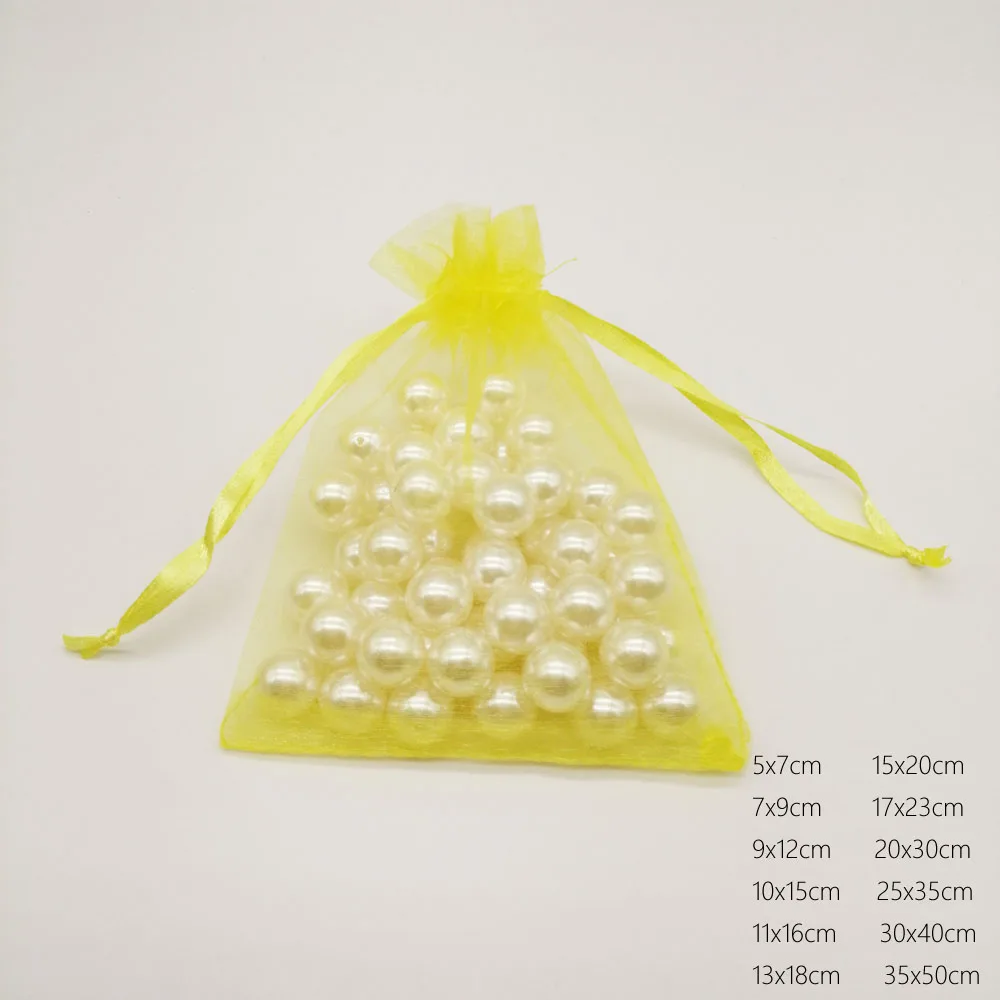 1000pcs Custom Luxury Organza Drawstring Bags Yellow Gift Pouch Sachet Packaging Wedding Party Favors Birthday Displays Jewelry
