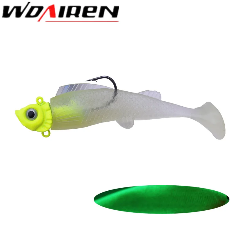 

1Pcs jig head soft fishing lures 90mm 16.5g T tail luminous soft lead lure Wobbler Artificial rubber baits Pesca fishing tackle