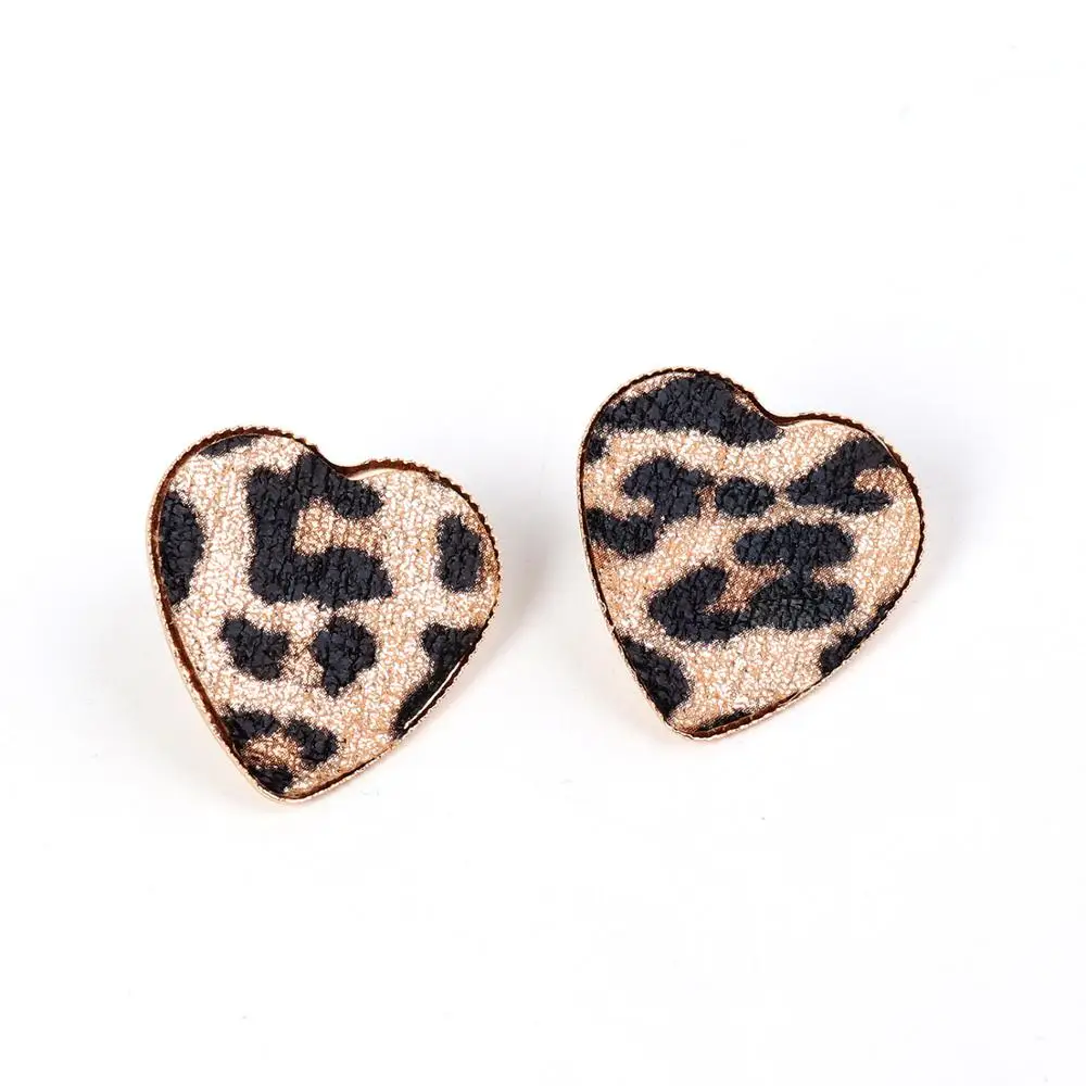 Heart Shape Exquist Abalone Shell Stud Earrings Rattan Weave Leopard Leather Stud Earrings For Women Fashion Jewelry