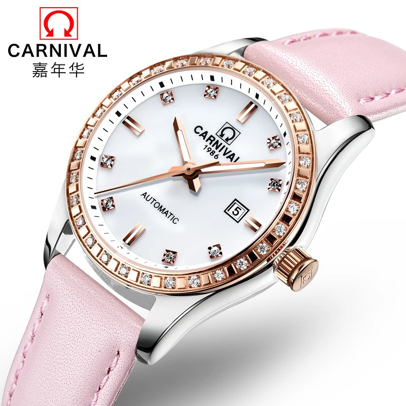 Carnival rhinestone automatic watches women luminous waterproof lady mechanical watch luxury brand relogio feminino reloj mujer