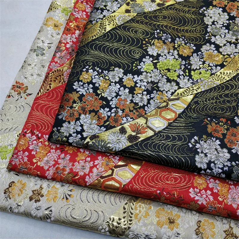 CF562 White Japanese Style Cherry Blossom Jacquard Nishijin Brocade Fabric Japanese Kimono Clothing Fabric DIY Sewing Materials