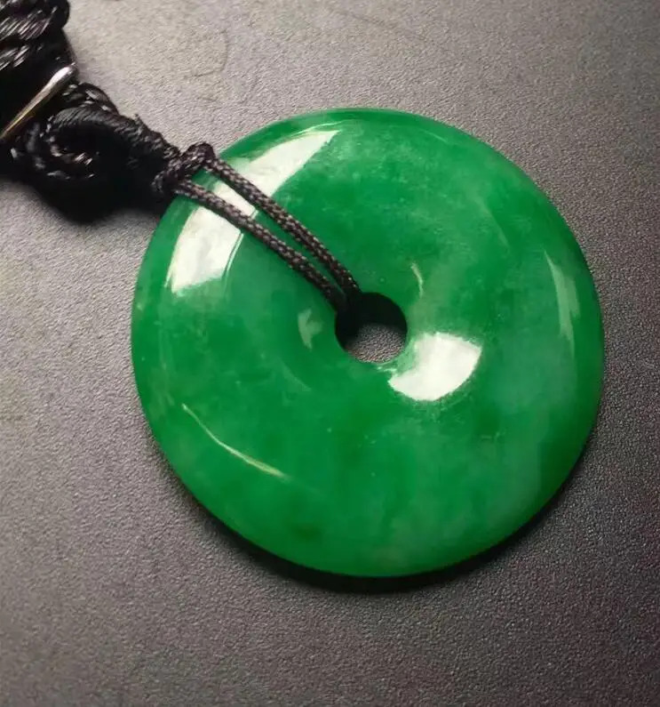 Beautiful wholesale Chinese natural hand-carved Harmony Lucky Green jade pendant + Rope Necklace Fashion Jewelry