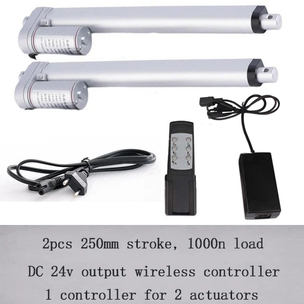 DC 24v door closer with 10inch/250mm stroke, 10mm/s speed 1000N/100kgs load  with 1 for 2 type wireless controller