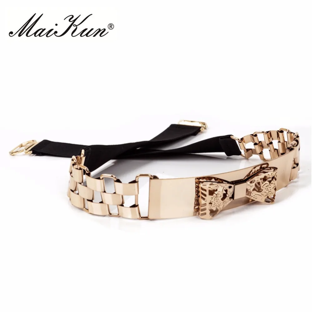 Maikun Elastic Belts for Women Stretchy Chain Bowknot Female Belt Golden Women Belt