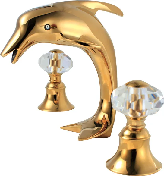 

Free ship PVD GOLD 8" WIDESPREAD LAVATORY BATHROOM SINK dolphin FAUCET mixer tap Crystal handles