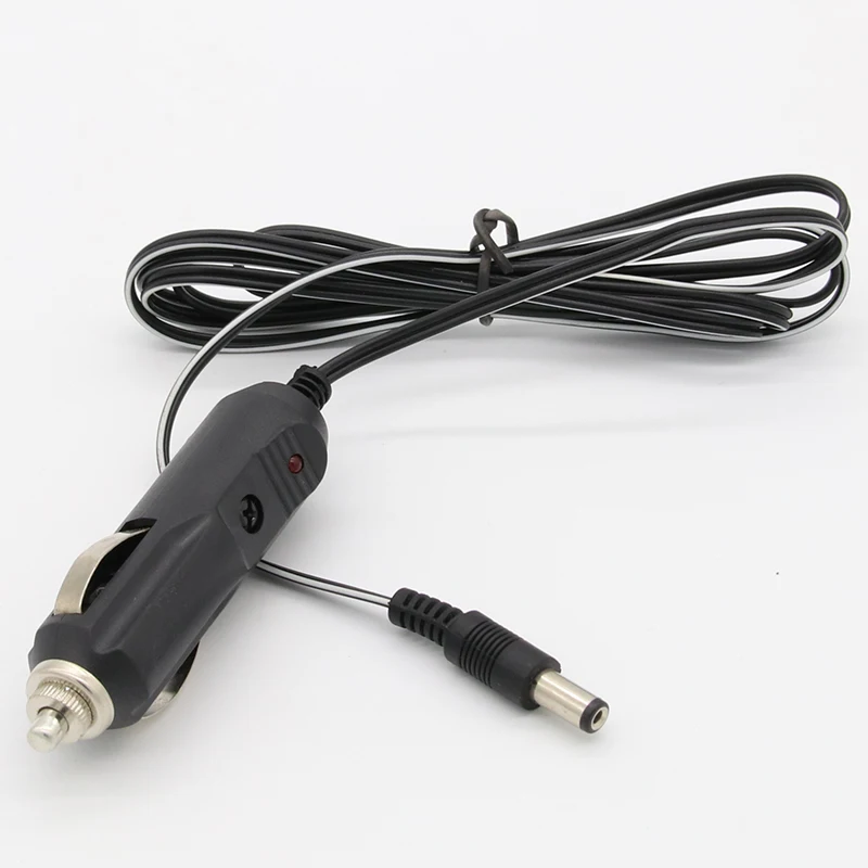 Car Cigarette Lighter 5.5*2.1mm Plug Cigar Power Connector Fused With Light LED With 1.5m Wire Cable End Caps