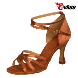 Evkoodance-zapatos de baile de Salsa para mujer, calzado de tacón de 6/7 cm de altura, para baile latino, personalizable en cuatro colores, para fiesta de Evkoo-047