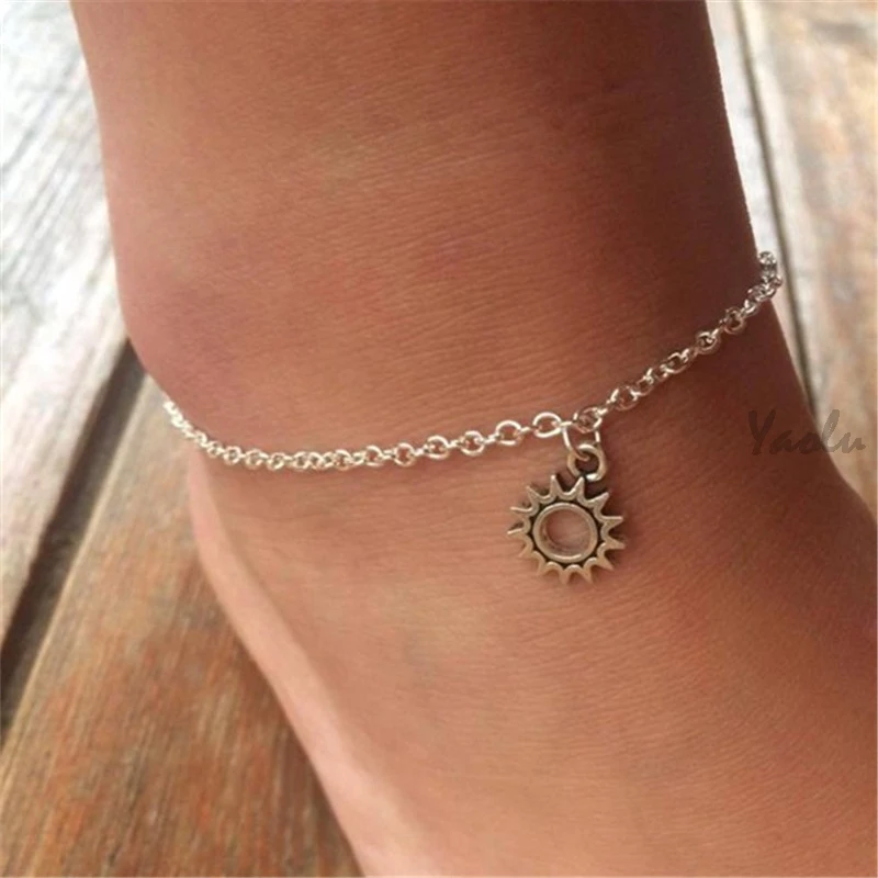 12pcs/Lot Silver Sun Anklet Bracelet Celestial Jewellery Dainty Charm Hippie Festival Fashion Gift for Bff