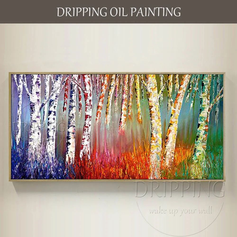 Hand-painted High Quality Abstract Landscape Trees Oil Painting on Canvas Colorful Blooming Trees Oil Painting for Living Room