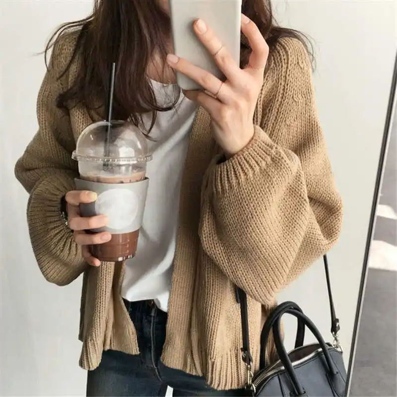 Neploe Sweater Cardigan Women\'s 2023 New Korean Loose Sweater Women Coat Solid Knitting Outwear Female Casual Open Stitch 36530