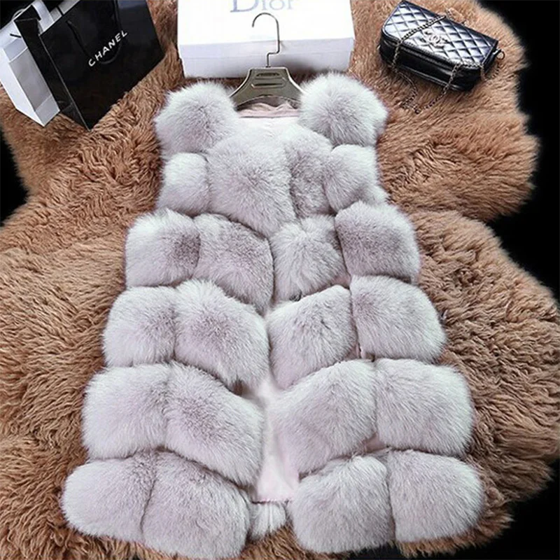 OLOEY High Quality Fur Vest coat Luxury Faux Fox Warm Women Coat Vests Winter Fashion furs Women\'s Coats Jacket