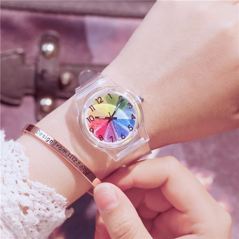 Children\'s Quartz Watches Fashion Color Dial Silicone Transparent Strap Students Wrist watch Girls Boy Clock Relogio Feminino