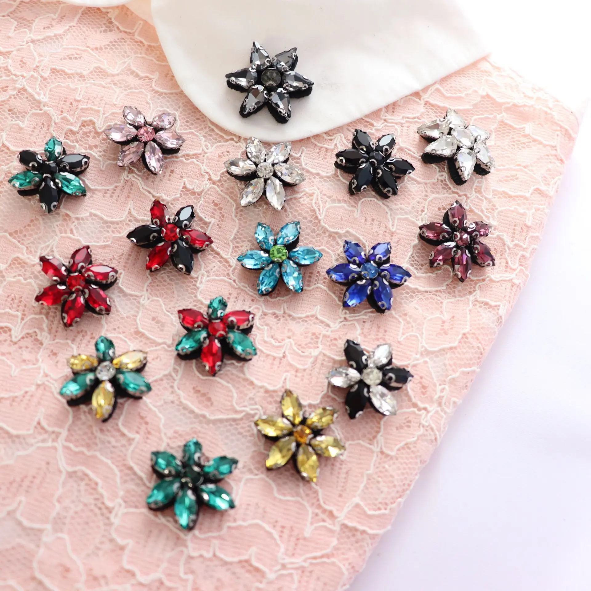 Small Colorful Floral Flower Rhinestones beads patches applique sew on beading applique clothes shoes bags decoration patch DIY