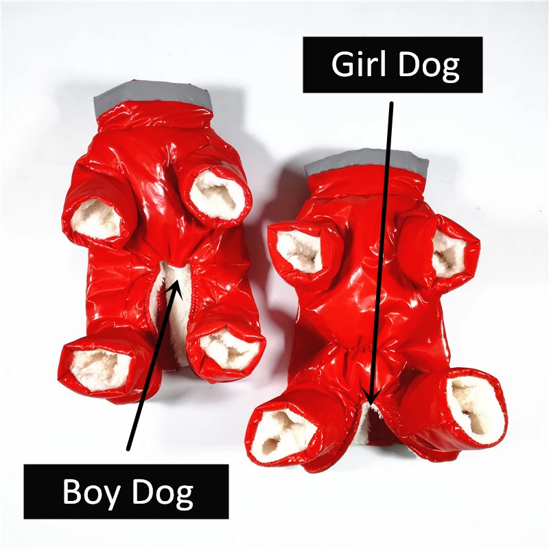 GLORIOUS KEK Dog Clothes Winter Waterproof Dog Overalls for Chihuahua Yorkie Reflective Thicken Warm Girl/Boy Dog Puffy Coat Red