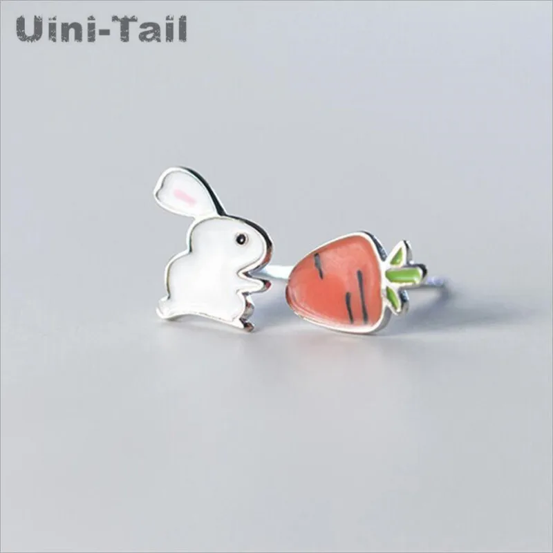 Uini-Tail hot new 925 Tibetan silver Korean cute bunny carrot asymmetric earrings fashion sweet hypoallergenic  ED028