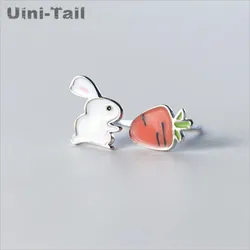 Uini-Tail hot new 925 Tibetan silver Korean cute bunny carrot asymmetric earrings fashion sweet hypoallergenic ED028
