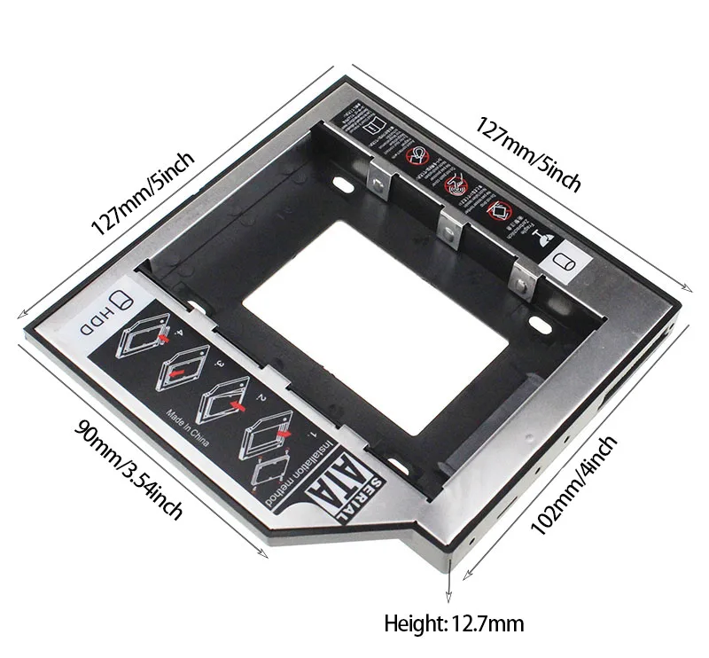Plastikowy aluminiowy uniwersalny pojemnik na drugi dysk twardy SATA 3.0 12,7 mm do obudowy dysku twardego 2,5" 1 TB + dioda LED do notebooka ODD DVD/CD-ROM