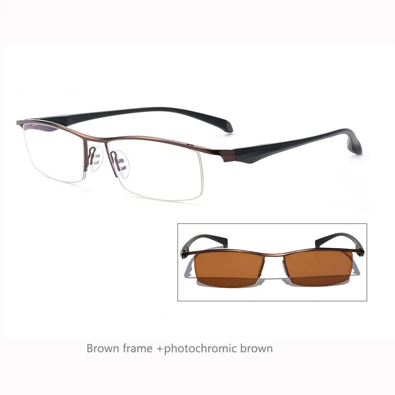 BCLEAR Fashion Photochromic Eyeglasses Men Business Half Rim Brand Titanium Alloy Myopia Eyewear Glasses Chameleon Gray Brown