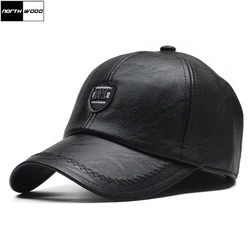 NORTHWOOD PU Leather Winter Baseball Cap Men Earflaps Casquette Homme Snapback Hat High Quality Gorras Para Hombre Adjustable