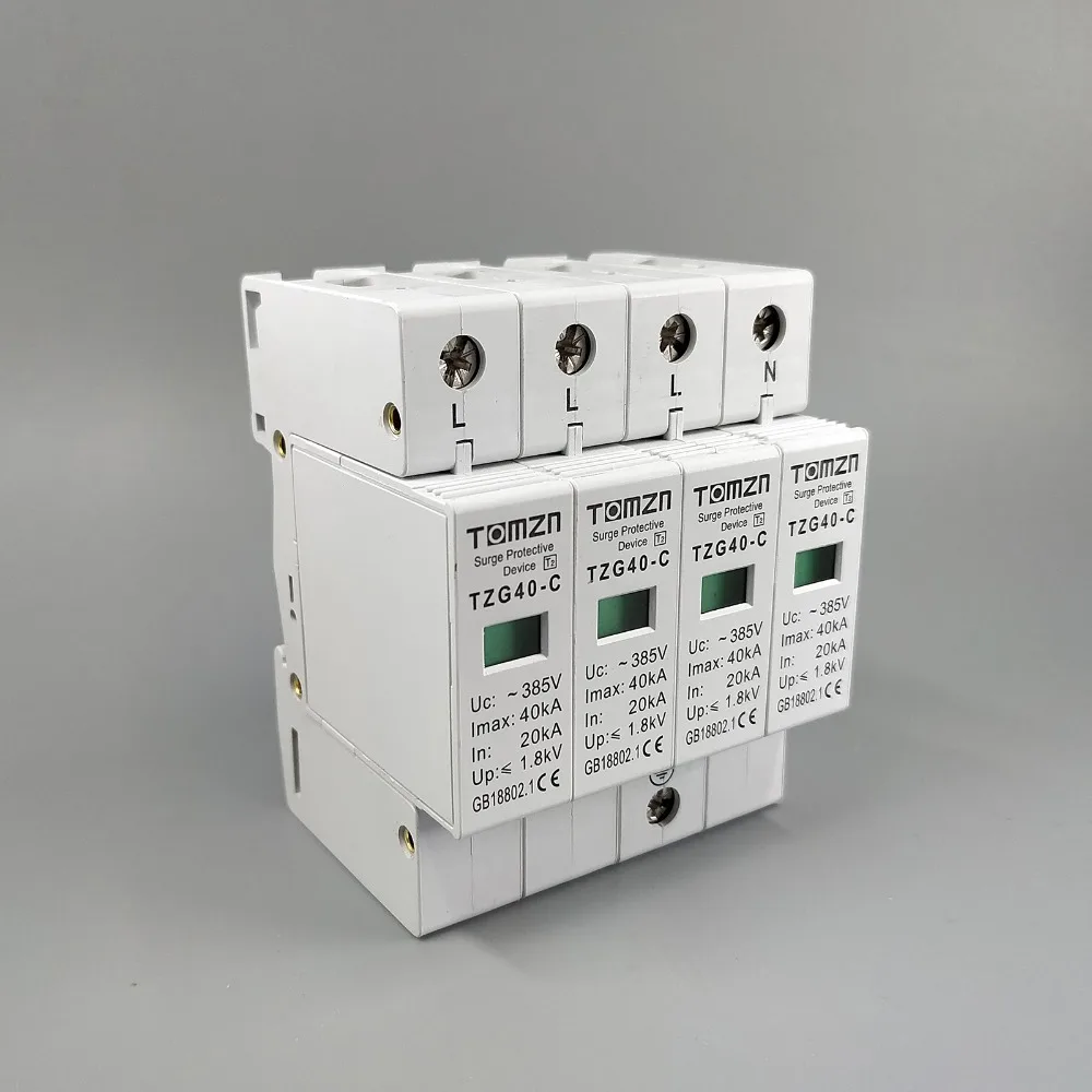 AC SPD 3P+N 20KA~40KA  C ~385VAC House Surge Protector protection Protective Low-voltage  Arrester Device