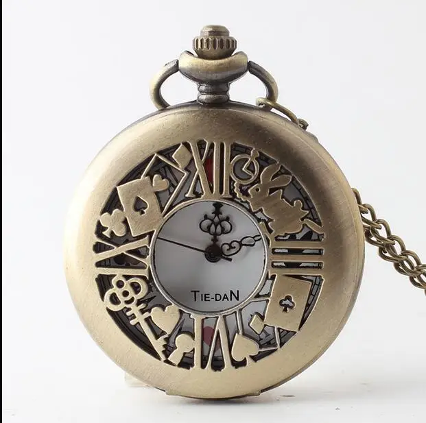 

fashion quartz antique pocket watch woman alice in wonderland rabbit cat women vintage fob watches retro new bronze