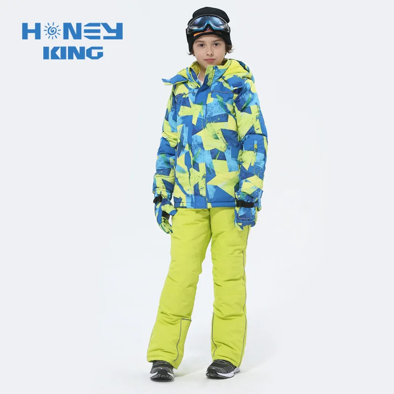 Boys Ski Sets Winter Waterproof Windproof Kids Ski Jacket Children Outdoor Warm Thermal Hooded Snowboard Camping Sports Suits