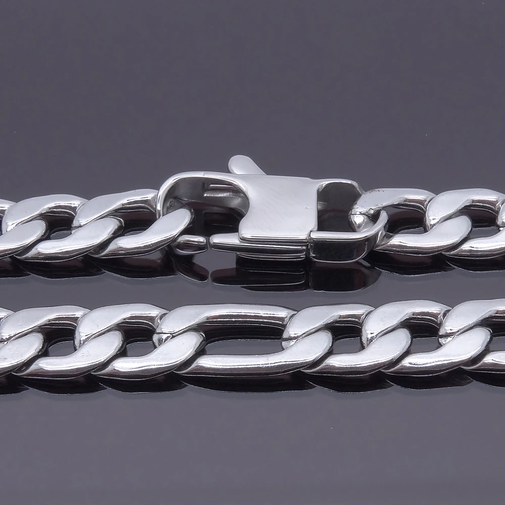 12mm Width 18\'\' - 36\'\' inches Customize Length Mens High Quality Stainless Steel Necklace Figaro Chain Fashion Punk Jewelry