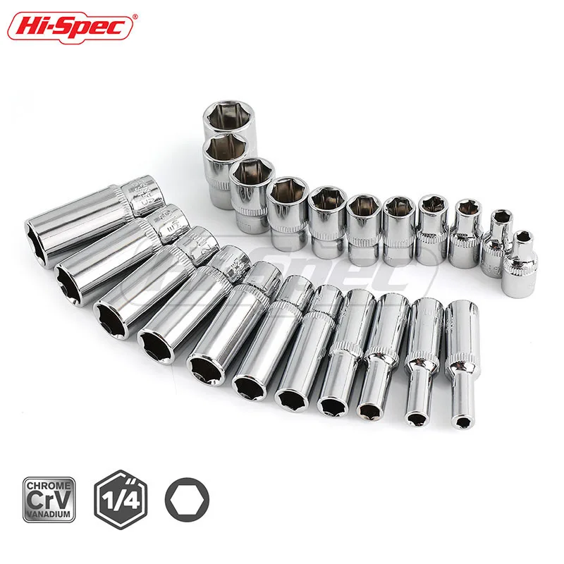 Hi-Spec 11pc 1/4  Socket Set Adapter Short Long Sockets 4-14mm Deep Socket Tool Heads Torque Spanner Ratchet Socket Wrench