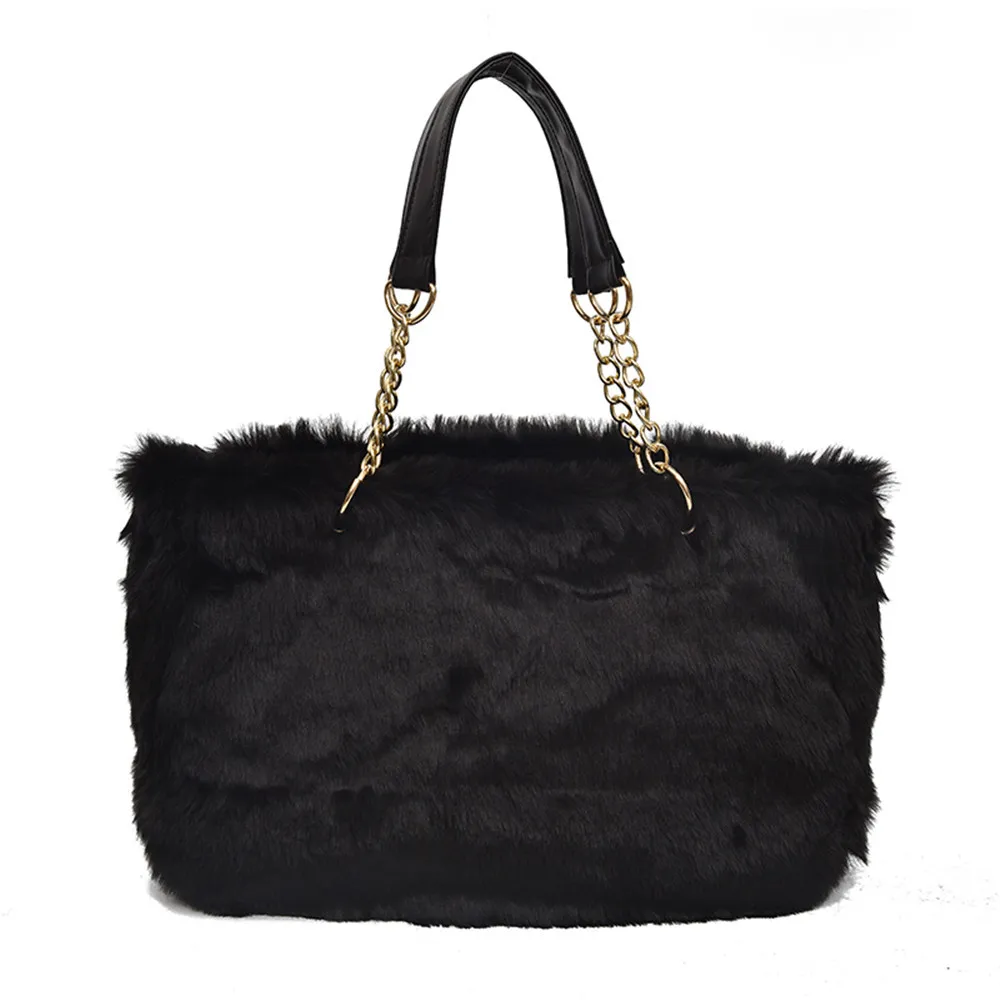 New Large Size Handbags For Women 2023 Plush Fur Tote Fashion Leisure Female Designer Shopping Bags Metal Strap Winter Bags M380